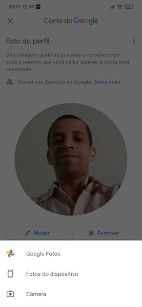 aplicativo Contato do Google mudando foto do perfil