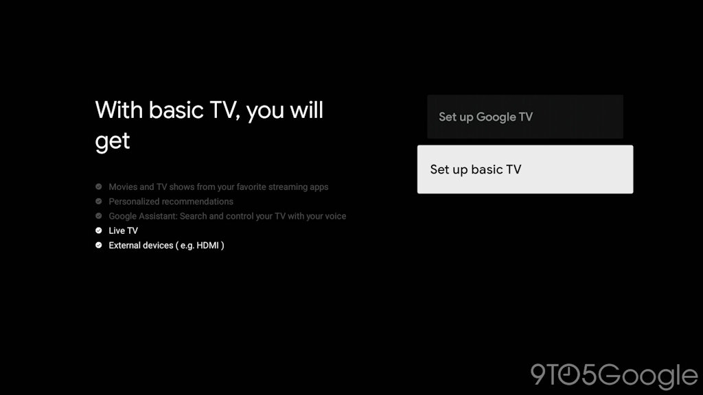 Google TV Configuração inicial modo básico