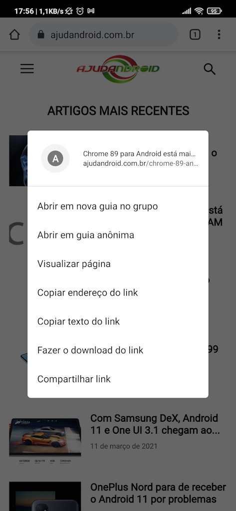 Chrome Android recurso Visualizar página