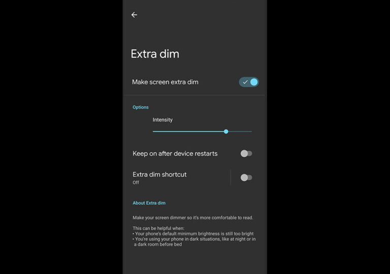 Android 12 recurso Extra Dim