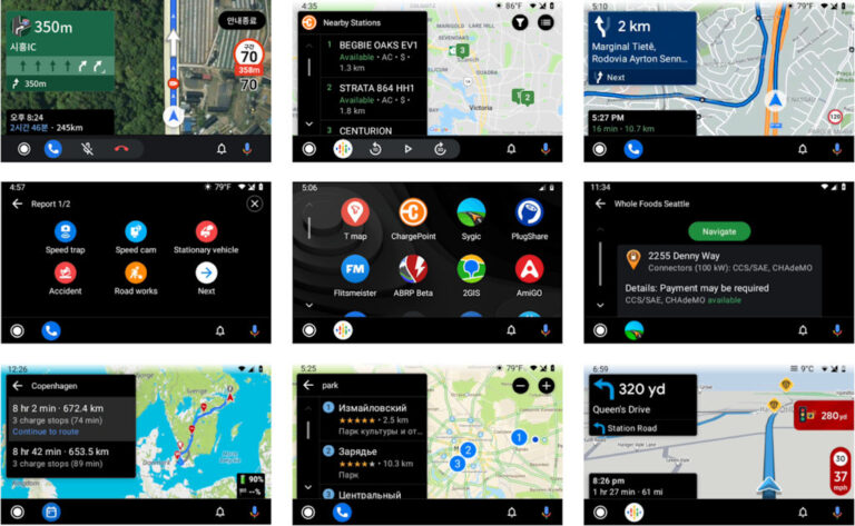 Android Auto aplicativos para mapas, estacionamento e carregamento