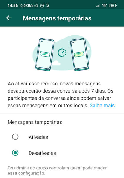 WhatsApp Mensagens temporárias