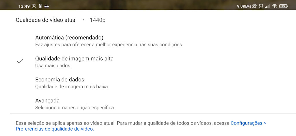 YouTube Novas opções qualidade de vídeo