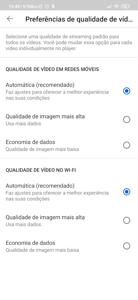 YouTube Novas opções qualidade de vídeo