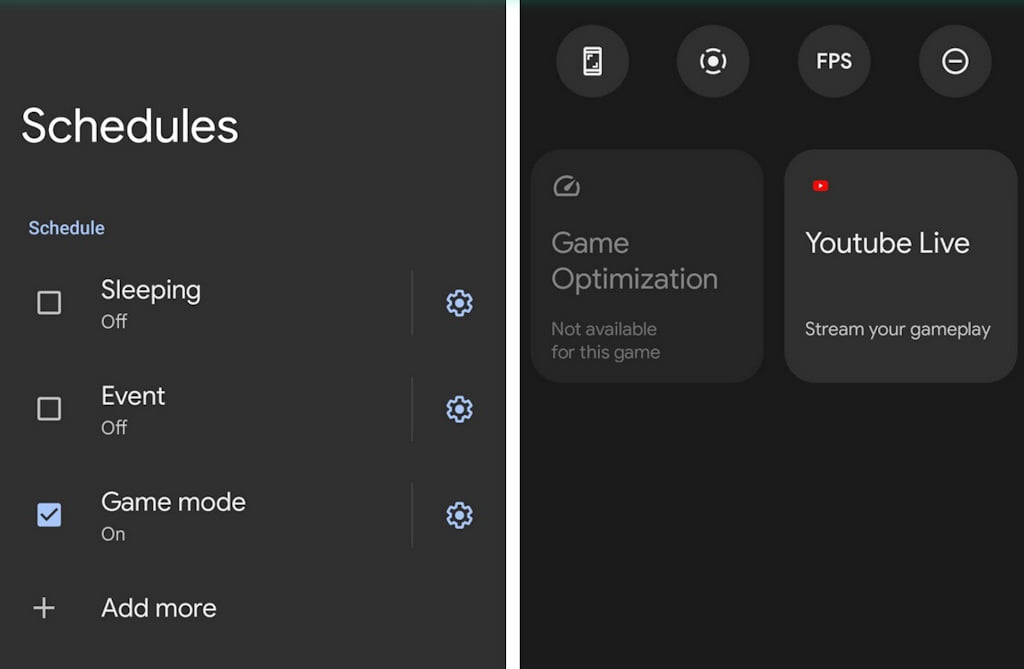 Android 12 menu do Game Mode (Modo Jogo)