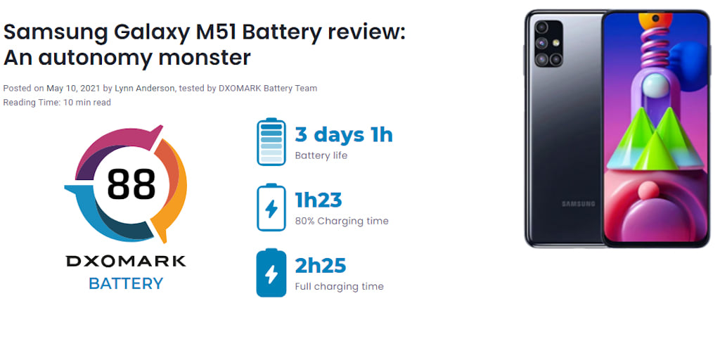 DxOMark resultado teste de bateria do Galaxy M51