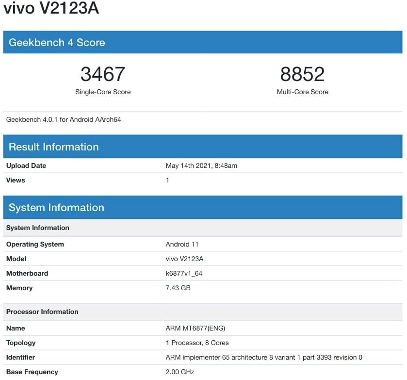 Benchmark MediaTek Dimensity 900 no Geekbench 4.0