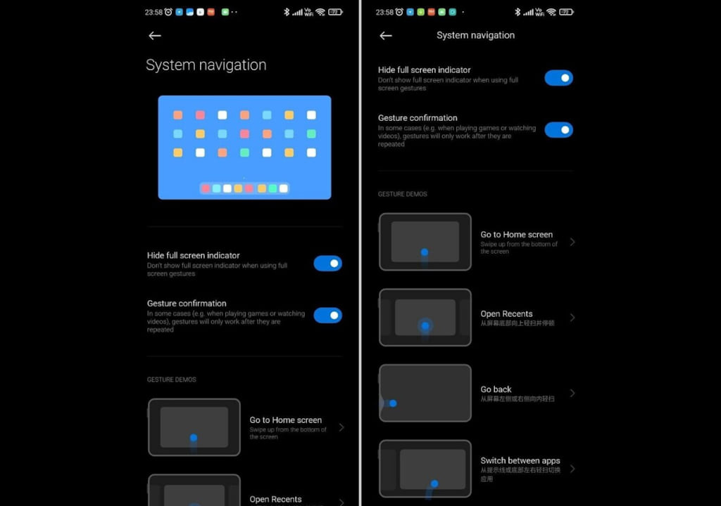 MIUI 12.5 gestos na tela para tablets