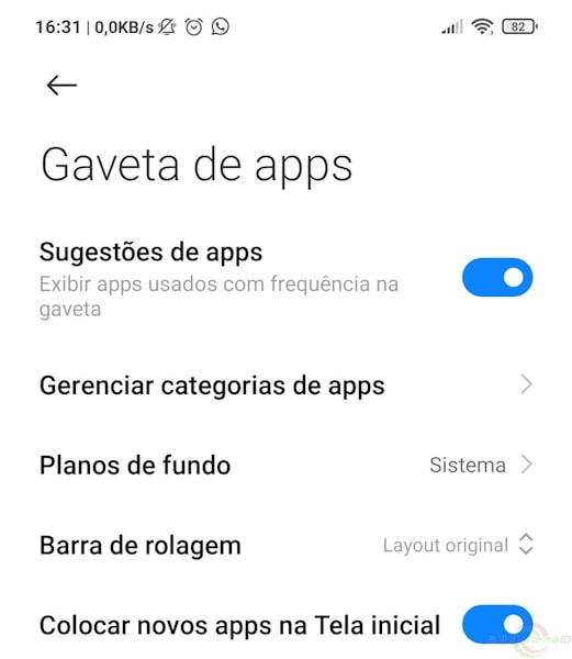 MIUI Gaveta de Apps