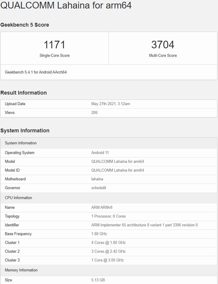 Snapdragon 888+ teste GeekBench