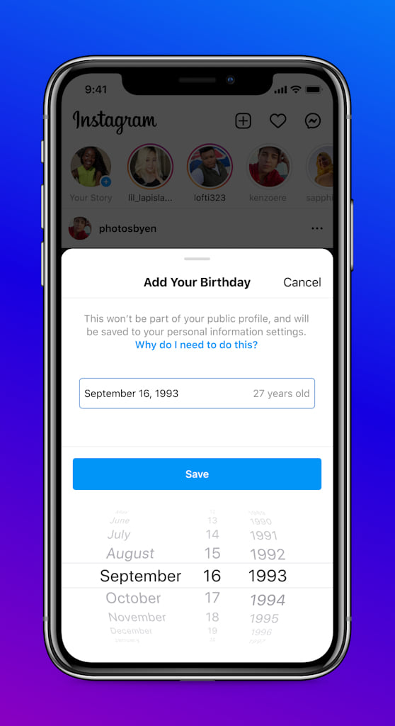 Instagram data de aniversário