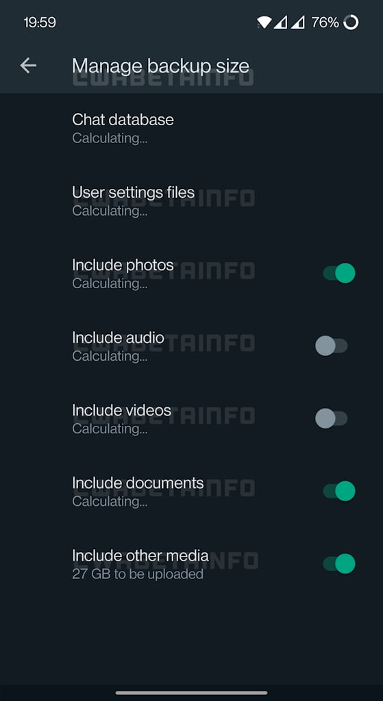 WhatsApp personalização do backup do WhatsApp (gerenciador de tamanho de backup)