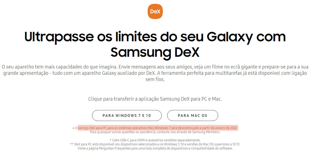 Samsung DeX no es compatible con Windows 7 y Mac