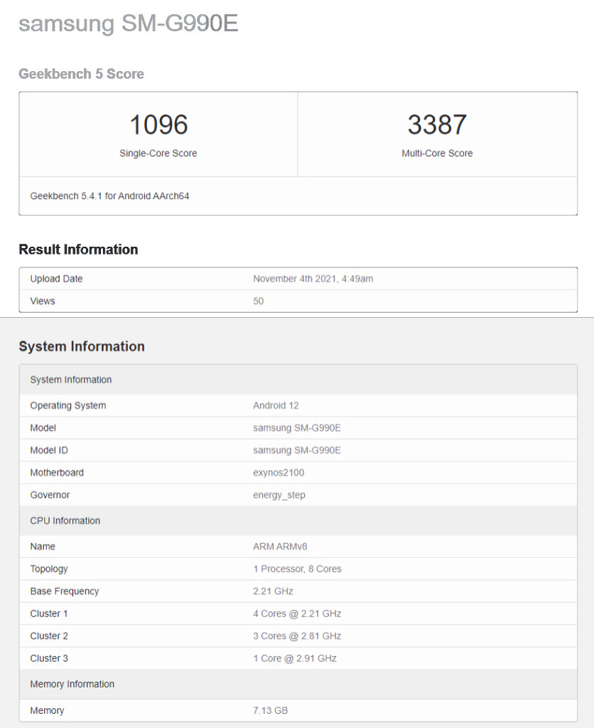 Samsung Galaxy S21 FE benchmark