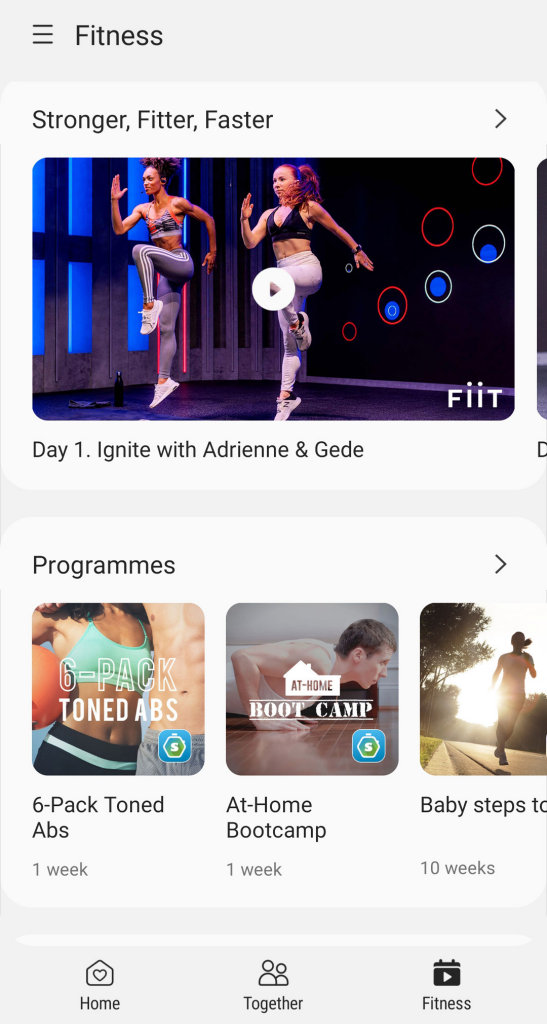 Samsung Health vídeos de exercícios, fitness e outros programas de exercícios