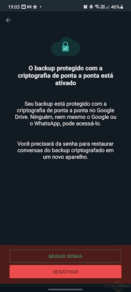 Como ativar a criptografia no backup do WhatsApp