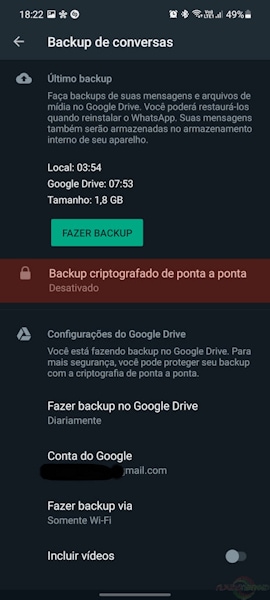 Como ativar a criptografia no backup do WhatsApp