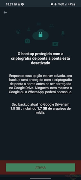 Como ativar a criptografia no backup do WhatsApp