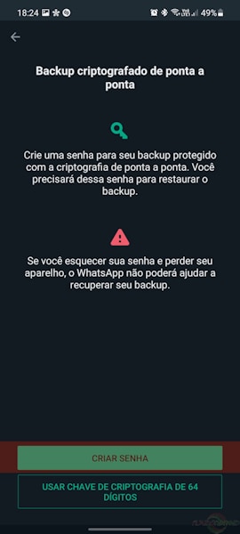 Como ativar a criptografia no backup do WhatsApp