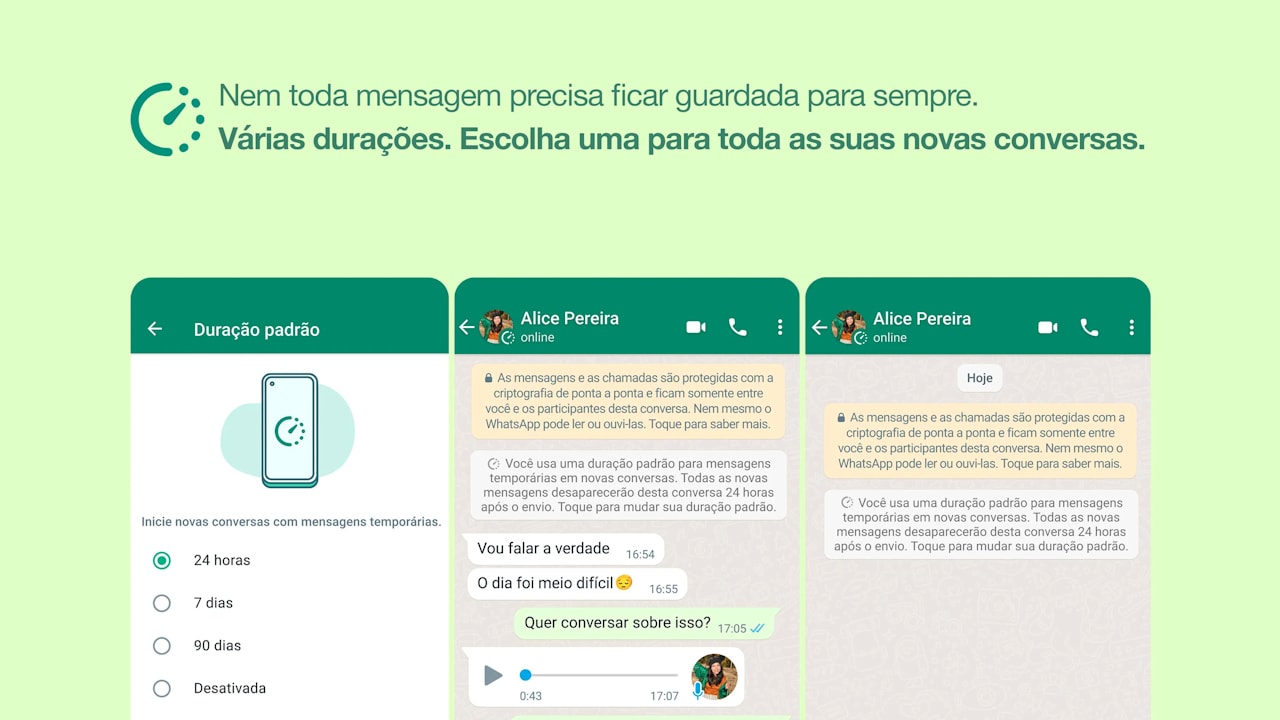 Mensagens temporárias por padrão no WhatsApp