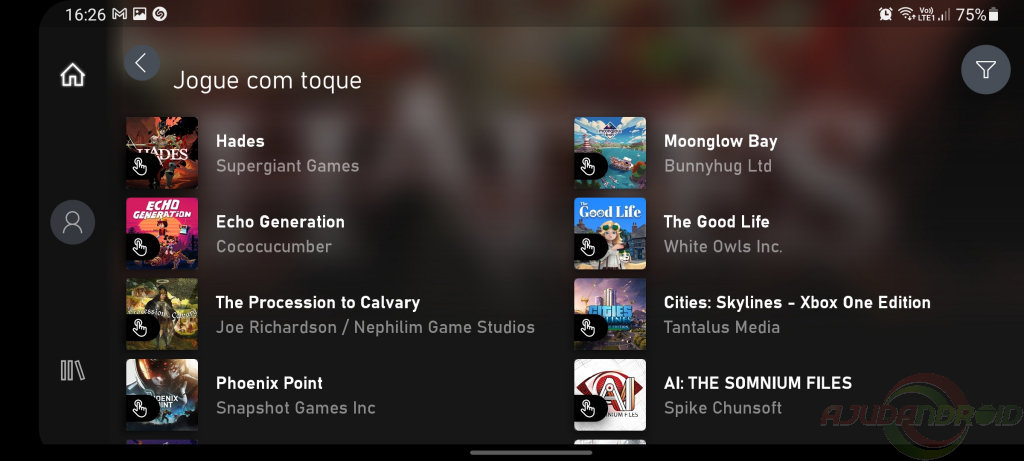 Xbox Cloud jogos com controles de toque na tela