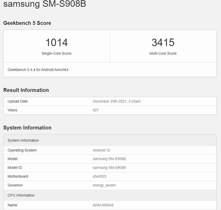 Samsung Galaxy S22 Ultra Benchmark Exynos 2200