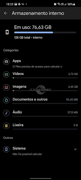 Files do Google liberando armazenamento interno