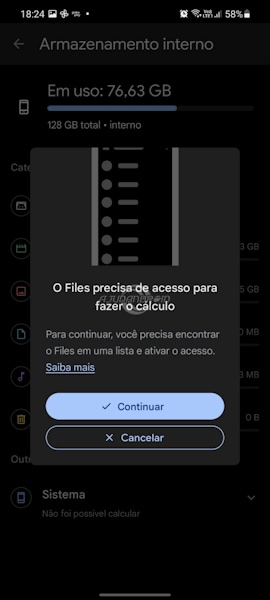 Files do Google liberando armazenamento interno