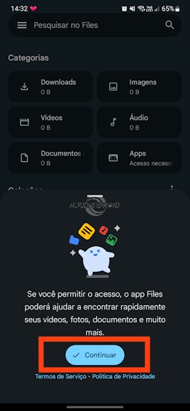 Files do Google página inicial permissão