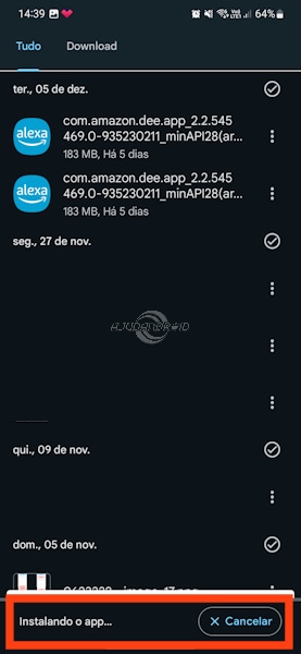 Files do Google instalando APK