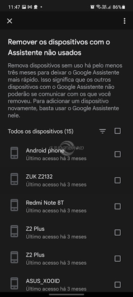 Google Assistente removendo dispositivos
