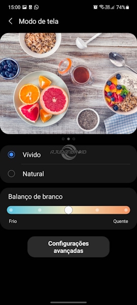 Modo de tela Vívido ou Natural no Samsung Galaxy