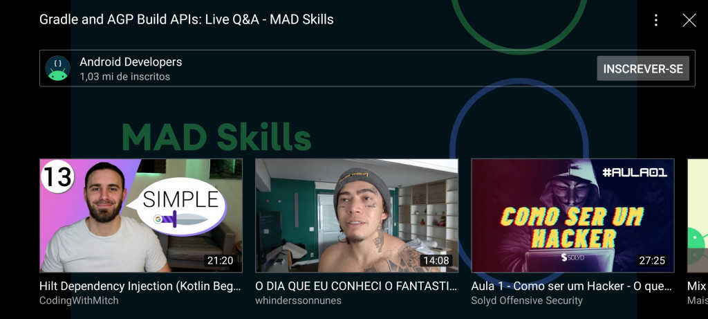 YouTube Interface tela cheia melhorada em dispositivos móveis