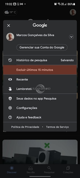 Google Pesquisa apagar histórico no Android