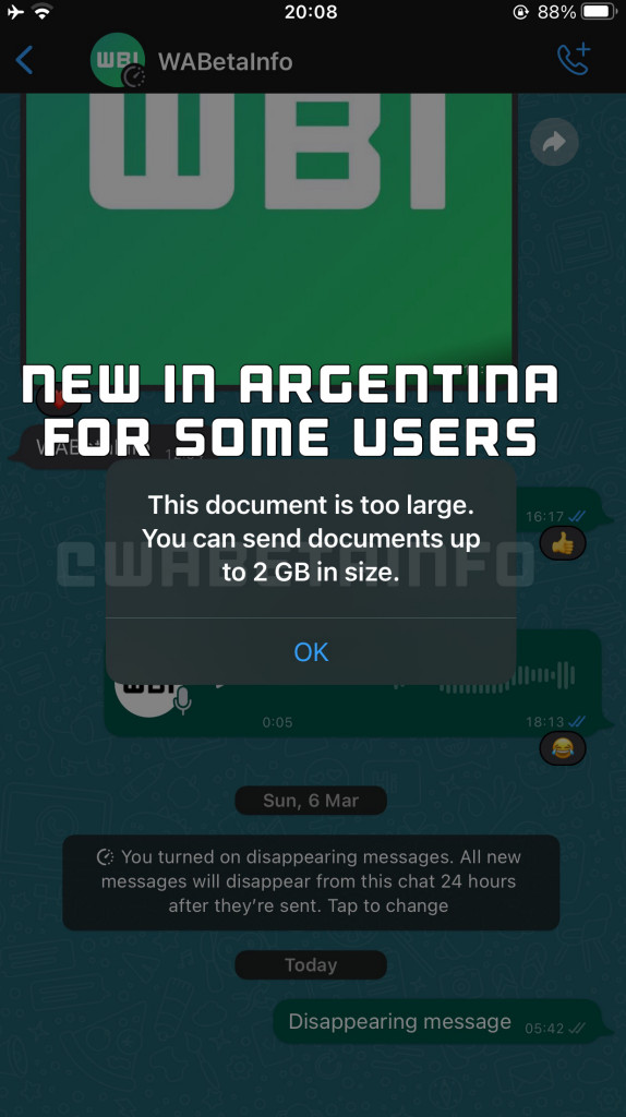 WhatsApp Beta 2GB de limite para arquivos