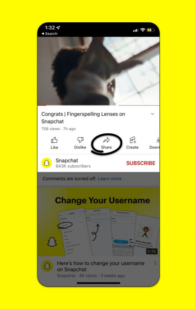 Snapchat compartilhamento direto de vídeos do YouTube