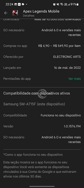 Google Play Store para Android, compatibilidade de dispositivos ativos