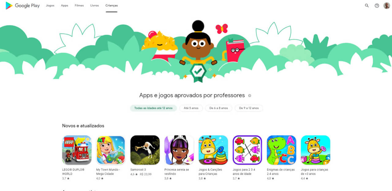 Google Play Store Web categoria criança