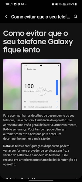 Diagnóstico recurso da Samsung