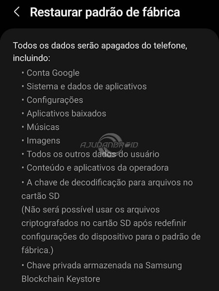 Restaurar padrão de fábrica no Android