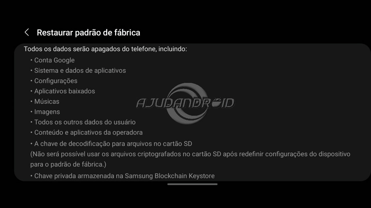 Restaurar padrão de fábrica no Android