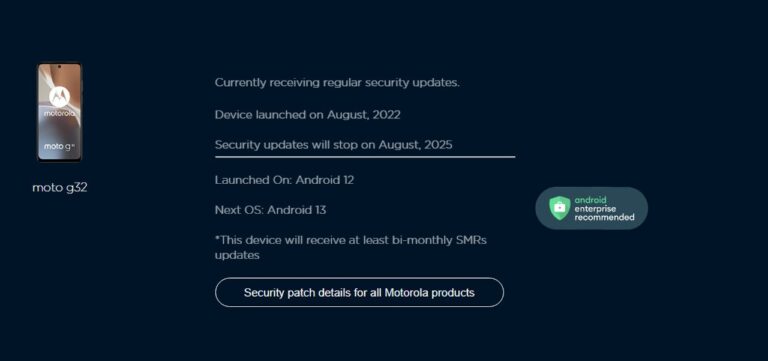Moto G32 página de suporte mostra atualização Android 13 confirmada