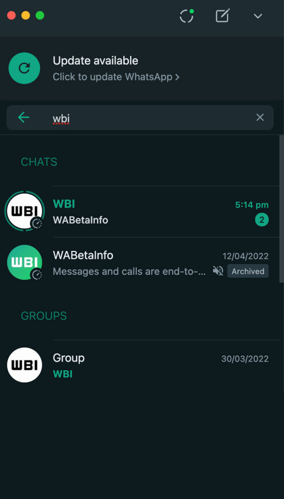 WhatsApp Status na tela de chat