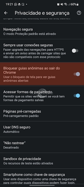 Chrome para Android como bloquear as guias anônimas com PIN ou digital