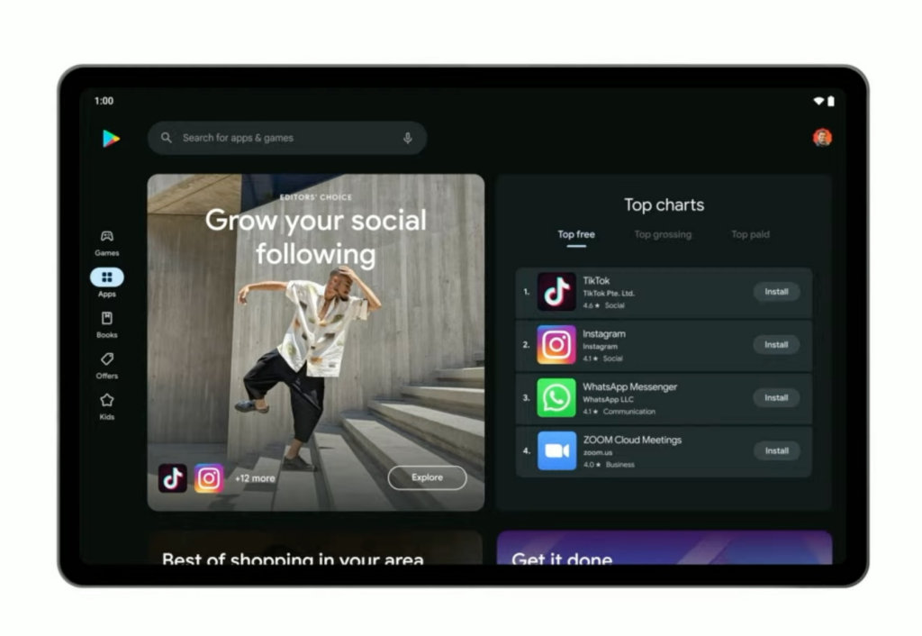 Google Play Store, novo design da loja para tablets e dispositivos flexível