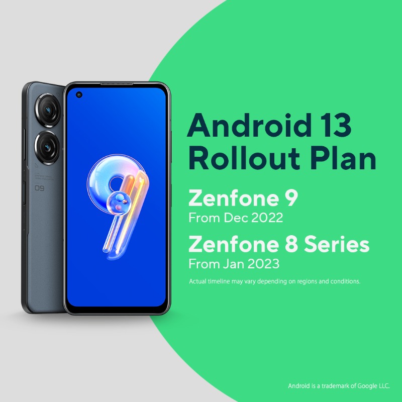 Asus Zenfone 9 e Zenfone 8, data atualização Android 13