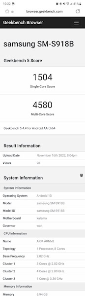 Galaxy S23 Benchmark Geekbench