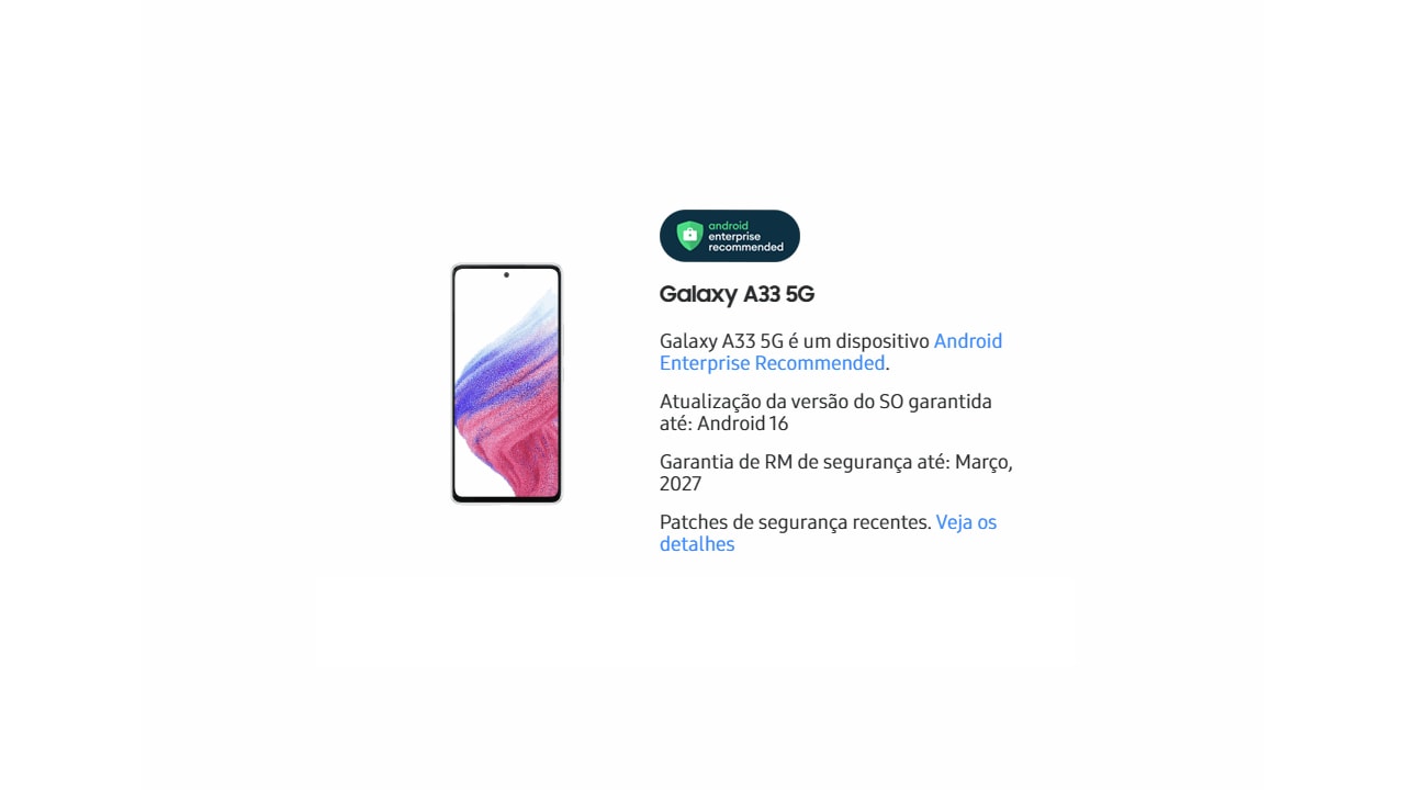Galaxy A33 última versão do Android 