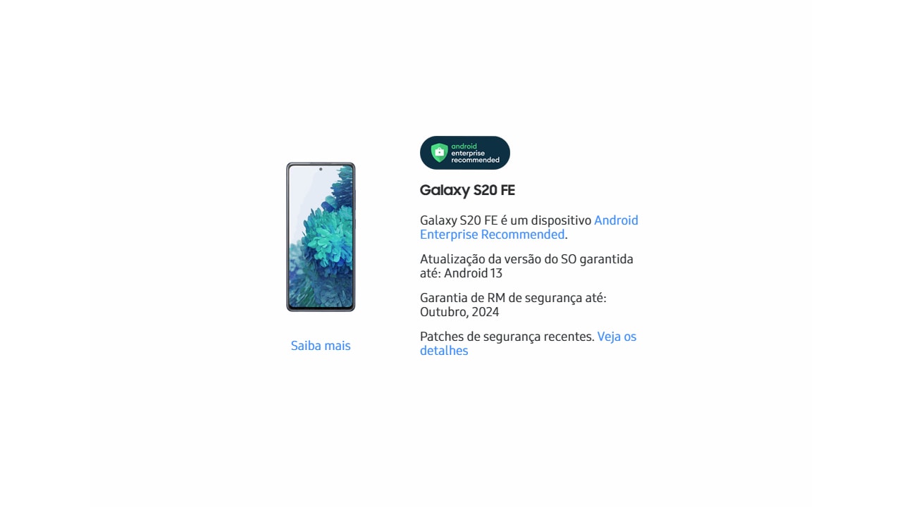Galaxy S20 FE última versão do Android