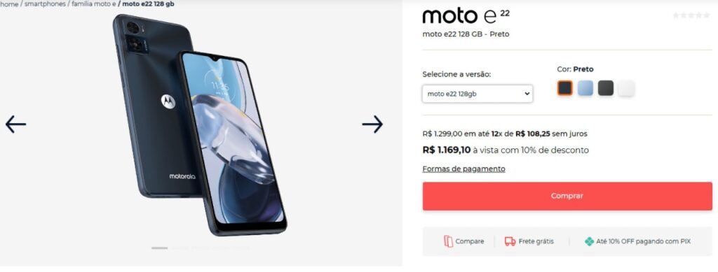 Moto E22 versão 128GB